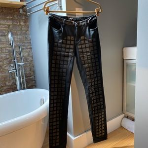 Authentic Chanel 95%cotton/5%spandex + calfskin leather patches.